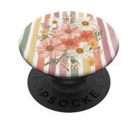Daisies Wildflower Bouquet Striped Aesthetic Illustration PopSockets PopGrip Adesivo