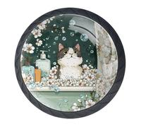 Daisy and Bathing Cat - Confezione da 4 pomelli per cassetti, pomelli e tiranti alla moda, per mobili da cucina, maniglie per armadio/armadio/armadio
