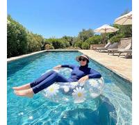 Daisy - Anello galleggiante gonfiabile per piscina, trasparente, con margherite floreali bianche, per adulti, adolescenti, donne, in PVC, per piscina, lago, spiaggia, foto estive