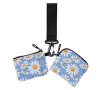 Daisy Blue - Porta carte da donna, con motivo floreale, piccolo, rimovibile, con cinturino da polso, per donna, confezione da 2, Margherita blu floreale, 1 size, Stampa artistica