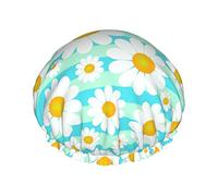 Daisy Blue Stripes Cuffia da a di lusso da donna Fodera in PEVA impermeabile riutilizzabile Orlo elasticizzato regolabile per tutti i capelli lunghi Cappello da bagno