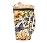 Daisy Butterfly Field - Manicotto riutilizzabile per caffè ghiacciato con manico, portabicchieri isolato in neoprene per bevande fredde, tazza da caffè accogliente, adatta a tazze, bicchieri, tazze da