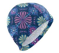 Daisy Floral Boho Pattern Blu Viola nuotatori per le signore Capelli Corti cappucci impermeabili per il nuoto Protezione dei capelli e riduzione della resistenza gorro para nadar mujer
