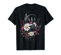 Daisy Flower Stampa astratta Motivo Musica Cuffia Art Daisy Maglietta
