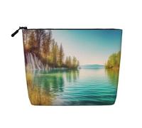 Daisy Flowers in diverse borse da toilette con cornice per donne, borsa portatile da viaggio per cosmetici, organizer quotidiano con cerniera, Acqua pulita e paesaggio lacustre, Taglia unica