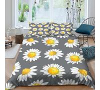 Daisy flowersSet Di Copripiumino morbida microfibra 3 Pezzi stampa di 3D cerniera nascosta Watercolor floral design copripiumino con federe traspirante ultra morbido for coppie Single（140x200cm）