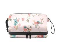 Daisy Flowes and Leaves - Beauty case a doppio strato, per donne e ragazze, trousse da viaggio per trucchi, pratica borsa organizer con scomparto per pennelli, Multi, 27x15x14 cm/10.6x5.9x5.5 in,