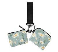 Daisy Green - Portafogli da donna con motivo floreale, piccolo, portatile, con cerniera, con tasca con cerniera, per donne, 2 pezzi, Margherita verde floreale, 1 size, Stampa artistica
