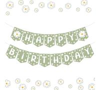 Daisy Happy Birthday Banner per ragazza, verde salvia margherita fiore decorazioni per feste di compleanno per ragazza margherita a tema compleanno Groovy Party Home Kitchen Mantle Camino Decorazione