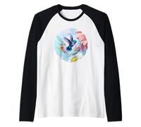 Daisy Hummingbird Flower Pink White Floral Humming Bird Blue Maglia con Maniche Raglan
