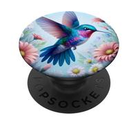 Daisy Hummingbird Flower Pink White Floral Humming Bird Blue PopSockets PopGrip Adesivo