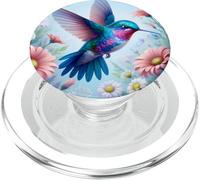 Daisy Hummingbird Flower Pink White Floral Humming Bird Blue PopSockets PopGrip per MagSafe
