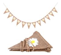 Daisy Linen Triangle Bunting Banner, Reusable Jute Flag Garland For Outdoor Party Decor, Rustic Spring Wedding And Birthday Ceiling Swag Decoration