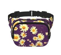 Daisy - Marsupio quadrato a doppio strato, con fiori viola, mini cintura regolabile per esercizi, corsa, viaggi, escursionismo, nero, Taglia unica