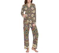 Daisy Red Blue William Morris Pattern Warm Ladies Collared Sleep Set, Motivo Margherita Rosso Blu William Morris, X-Large