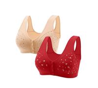 Daisy - Reggiseno da donna senza ferretto, con chiusura frontale, in cotone morbido con bottone automatico, design anteriore per anziani, confezione da 2, oro rosa, 5XL