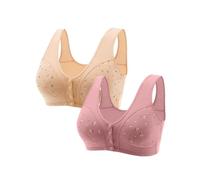 Daisy - Reggiseno da donna senza ferretto, con chiusura frontale, in cotone morbido con bottone automatico, design anteriore per anziani, confezione da 2, giallo., L