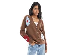 Daisy Street - Cardigan marrone con fiori multicolore e scollo a V 44