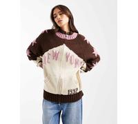 Daisy Street - Maglione marrone e rosa con grafica New York e chiusura con zip-Multicolore 40