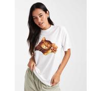 Daisy Street - T-shirt oversize bianca con stampa di gatto che dorme-Bianco 44