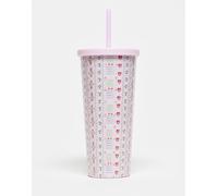 Daisy Street - Tazza riutilizzabile rosa con motivo effetto carta da parati e cannuccia-Multicolore One Size