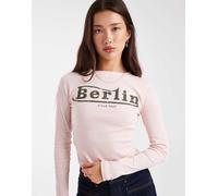 Daisy Street - Top a maniche lunghe rosa a coste con grafica Berlin 42