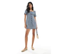 Daisy Street - Vestito corto milkmaid blu navy a quadri con bottoni sul davanti-Multicolore 40