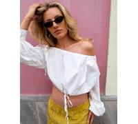 Daisy Street x Emma Jean - Crop top bianco in popeline di cotone con spalle scoperte 46