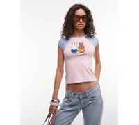 Daisy Street x Miffy - T-shirt con maniche raglan rosa e blu con scritta "Live Laugh Love"-Multi 38