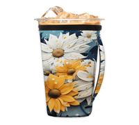Daisy Sunflower Bloom - Manicotto riutilizzabile per caffè ghiacciato con manico, portabicchieri isolato in neoprene per bevande fredde, tazza da caffè accogliente, adatta a tazze, bicchieri, tazze da