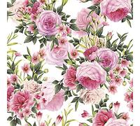 Daisy - Tovaglioli di carta velina a 3 veli, motivo floreale, per decoupage e pranzo, 33 x 33 cm, confezione da 20 (rametti di rosa con foglie e fiori)
