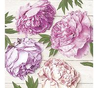Daisy - Tovaglioli di carta velina a 3 veli, motivo floreale, per decoupage e pranzo, 33 x 33 cm, confezione da 20 (romantiche peonie su legno bianco)