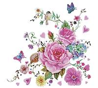 Daisy - Tovaglioli di carta velina a 3 veli, motivo floreale primaverile, per decoupage e pranzo, 33 x 33 cm, confezione da 20 (rose disegnate con farfalle)