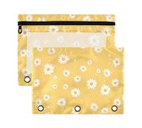 Daisy Yellow Simple Flowers Raccoglitore Penna con Finestra Trasparente Cerniera Astuccio Grande Capacità 3 Anelli Raccoglitore Tasca per Forniture per Ufficio Multicolore 2 PZ