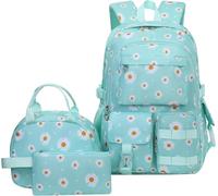 Daisy Zaino per Ragazze, Bookbag con Lunch Box Bambini School Bag Set 3pcs Flower Girls Zaino Set Scuola Daypack per Ragazze Adolescenti, C-Green, A