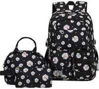 Daisy Zaino per Ragazze, Bookbag con Lunch Box Bambini School Bag Set 3pcs Flower Girls Zaino Set Scuola Daypack per Ragazze Adolescenti, C-Black, A