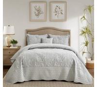 DaisyHuang Botanical - Set di biancheria da letto matrimoniale king size, motivo a foglie, set di biancheria da letto elegante e fresco, reversibile, leggero, 4 pezzi, grigio