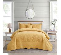 DaisyHuang Botanical - Set di biancheria da letto matrimoniale king size, motivo a foglie, set di biancheria da letto elegante e fresco, reversibile, leggero, 4 pezzi, color oro miele