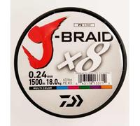 Daiwa J-Braid 8xbraided Fishing Line, Multicolor, 1500 meter, 0.24 mm, 18 kg or 40.0 lbs, Filo da pesca intrecciato, 12755-224