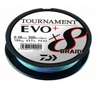 Daiwa Tournament X8 Braid EVO+ 0.16mm, 12.2kg/26.8lbs, 300m, Multicolore, Filo da Pesca Trecciato, 12762-116