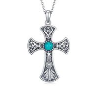 Daixiya Collana con turchese occidentale in argento Sterling 925 turchese a croce/libellula/rubinetto mucca/ferro di cavallo/catena montuosa collana con ciondolo turchese gioielli regalo per donne
