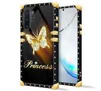 DAIZAG Case Compatible with Samsung Galaxy Note 10 Plus,B Golden Butterfly Square Case Luxury Elegant Women Girls Metal Decoration Corner Soft TPU Ca