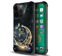 DAIZAG Compatible with Case for iPhone 14 Pro, Golden Retro Fantasy Starry Moon Butterfly iPhone 14 Pro Cases for Man Woman, All-Round Protection Sho