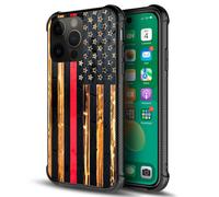 DAIZAG Compatible with Case for iPhone 14 Pro, Red Line Wood Grain Flag iPhone 14 Pro Cases for Man Woman, All-Round Protection Shockproof Anti-Scrat