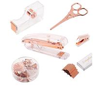 DaizySight Oro Rosa Scrivania Accessori per Ufficio - Include Spillatrice Ufficio/ 1000 pezzi Punti Cucitrice/Dispenser Nastro Adesivo da Tavolo/Graffette/Mollette Fermafogli/Levapunti