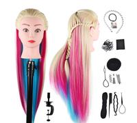 DaizySight Testa di Manichino per Parrucchieri, 100% Capelli Sintetici, Testina per Acconciature, Testa Bambola da Truccare e Pettinare, Bionda-multicolor, 72cm