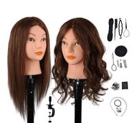 DaizySight Testa per Parrucchieri Capelli Veri 100%, Testina Parrucchiere Manichino, Testa Formazione Acconciature Cosmetologia Studio Pratica Modello Taglio con morsetto (Marrone, 46cm)