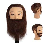 DaizySight Testa per Parrucchieri Uomo Capelli Veri 100%, Testina Parrucchiere Manichino Studio con Barba, Testa Formazione Acconciaturel Modello Taglio di Capelli Maschile (Marrone, 35cm)