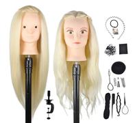 DaizySight Testina Parrucchiere con 50% Capelli Umani Veri, Testina Parrucchiere Manichino, Testa Formazione Acconciature Cosmetologia Studio Pratica Modello Taglio con morsetto (Biondo, 60cm)