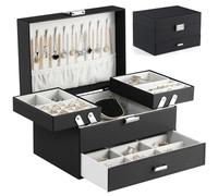 Dajasan Portagioie da donna a 3 strati, grande organizer per gioielli con velluto, organizer da viaggio per gioielli, orecchini, anelli, collane, bracciali